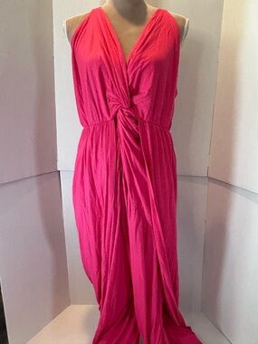 Women’s Hot Pink Twist-Front Maxi pantsuit